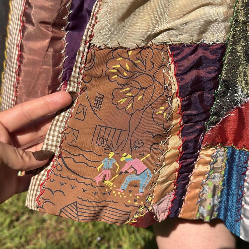 Insane vintage art deco crazy quilt skirt - Picture 6 of 8